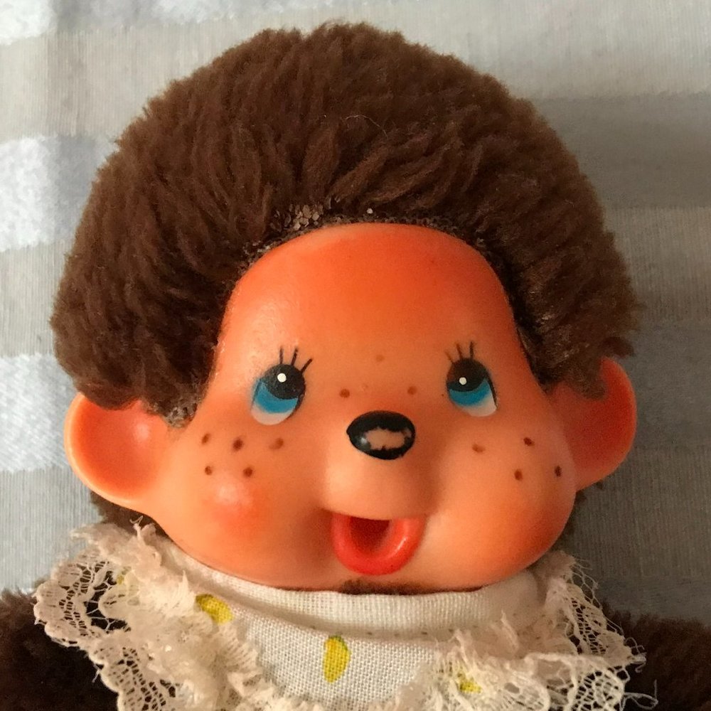 Collectible Vintage Blue-eyed 8" Freckled Monchhichi Plush Monkey with N… - Picture 3 of 11